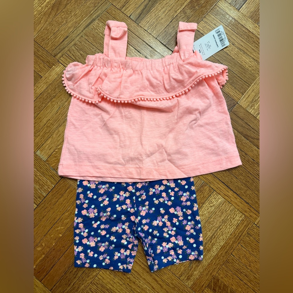 Carter's Coral Ruffle Top and Floral Shorts Set NWT Size 9 months